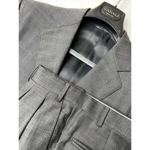 Canali Suit Mens 46 R Jacket Pant Gray 11320 Windowpane Pure Wool Preppy Busines